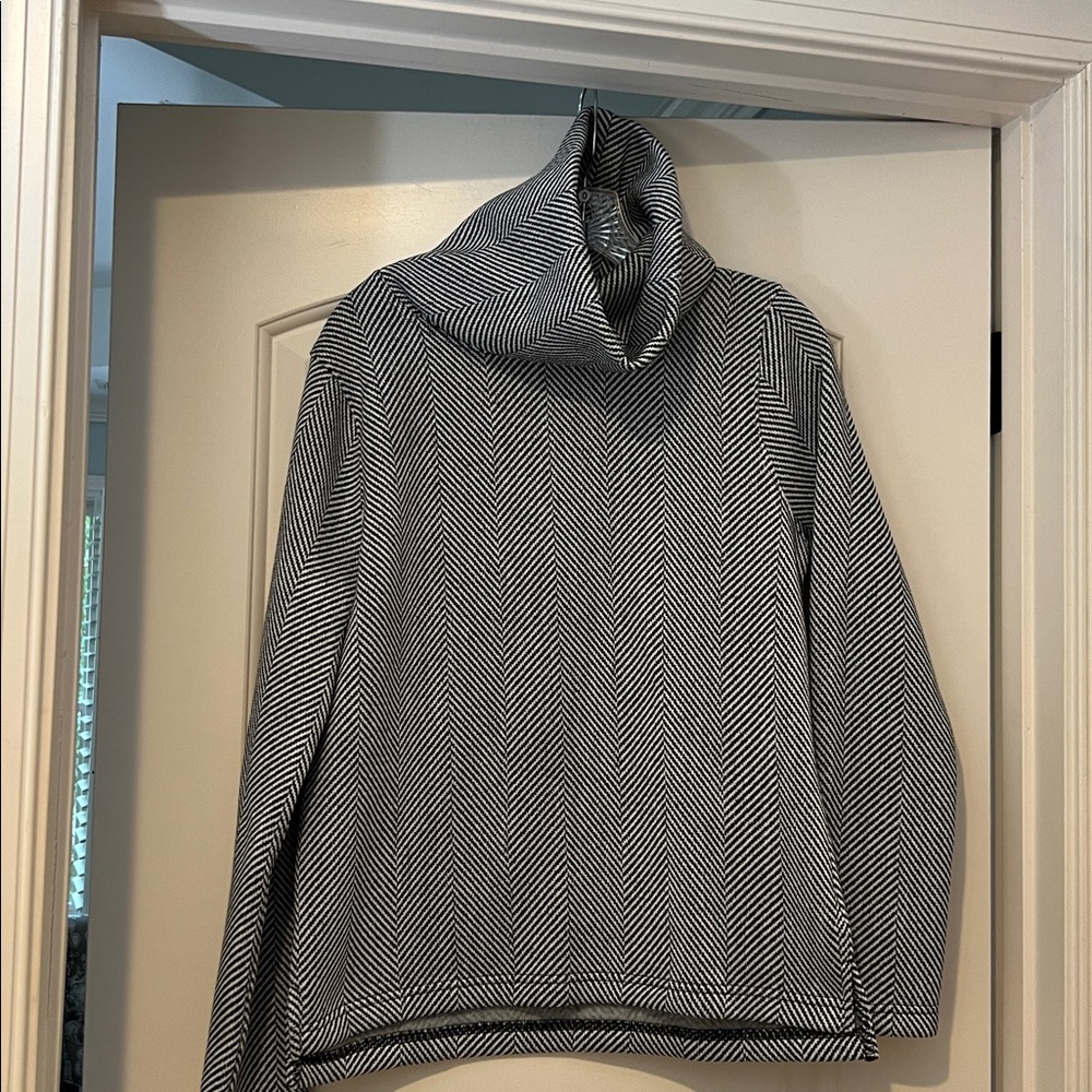 J. Crew Black and White Chevron Cowl Neck Soft Sweatshirt